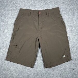 Nike Shorts Mens Large 34x12 Brown Flat Front Chinos 4 Pockets Hiking Dri-fit‎